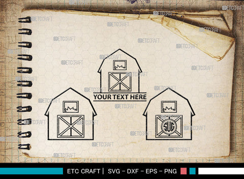 Barn House Monogram, Barn House Silhouette, Barn House SVG, Farm Barn ...