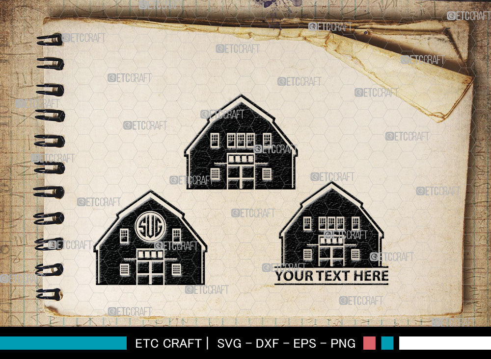 Barn House Monogram, Barn House Silhouette, Barn House SVG, Farm Barn ...
