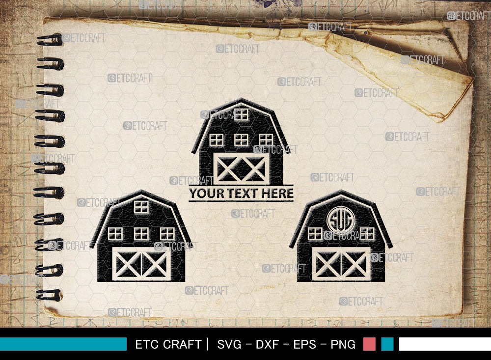 Barn House Monogram, Barn House Silhouette, Barn House SVG, Farm Barn ...
