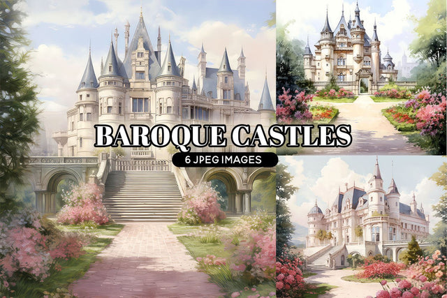 Baroque Castle Backgrounds, 6 Fairy Tale Digital Papers Sublimation BijouBay 