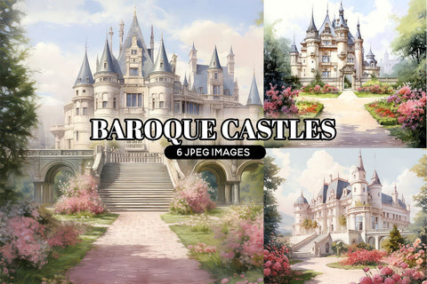 Baroque Castle Backgrounds, 6 Fairy Tale Digital Papers Sublimation BijouBay 