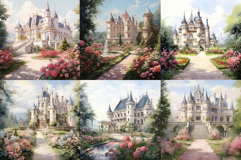 Baroque Castle Backgrounds, 6 Fairy Tale Digital Papers Sublimation BijouBay 