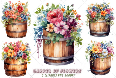 Barrel of Flowers Watercolor Clipart Bundle, Sublimation, Barrel of Flowers Sublimation FloridPrintables 