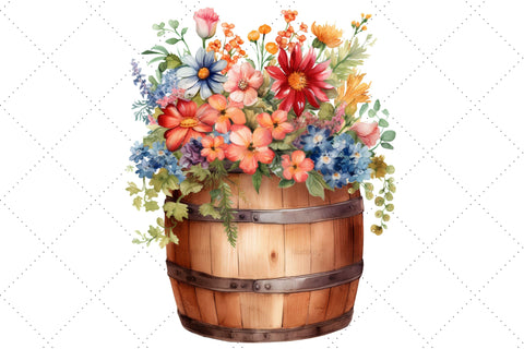 Barrel of Flowers Watercolor Clipart Bundle, Sublimation, Barrel of Flowers Sublimation FloridPrintables 