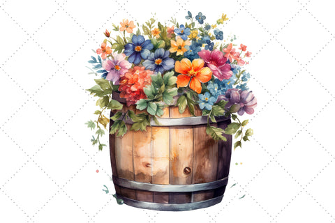 Barrel of Flowers Watercolor Clipart Bundle, Sublimation, Barrel of Flowers Sublimation FloridPrintables 