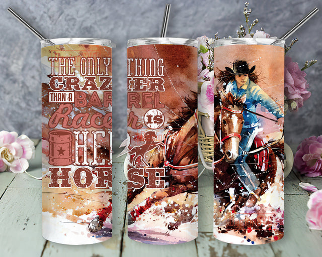 Barrel Racing Tumbler Wrap, Western Barrel Racer 20oz Skinny Tumbler, The Only Thing Than A Barrel Racing Her Horse Design Png, Watercolor Barrel Racer Tumbler Png, Digital Download Sublimation DesignSVG 
