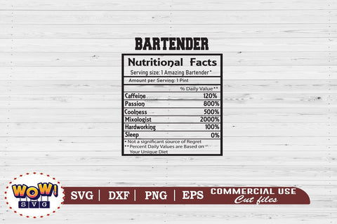 Bartender nutritional facts svg dxf png, Bartender svg files for cricut, Funny Bartender svg, Bartender life, Bartender gift, Server svg, files for cricut,svg files SVG Wowsvgstudio 