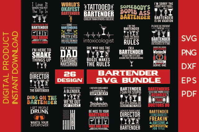 Bartender SVG Bundle Bartender SVG PNG PDF Cut File SVG Creativedesigntee 