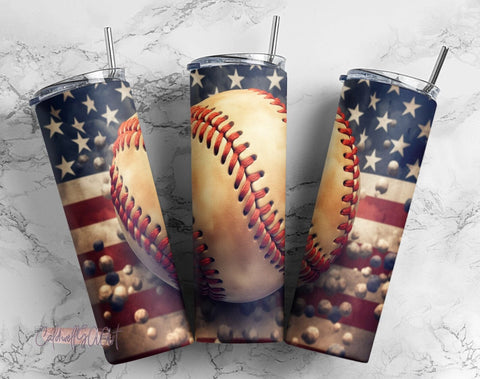 Baseball American Flag 20 oz Skinny Tumbler, Baseball American for Straight/Tapered Tumbler PNG File Digital Download Sublimation CaldwellArt 