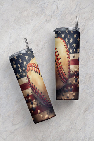 Baseball American Flag 20 oz Skinny Tumbler, Baseball American for Straight/Tapered Tumbler PNG File Digital Download Sublimation CaldwellArt 