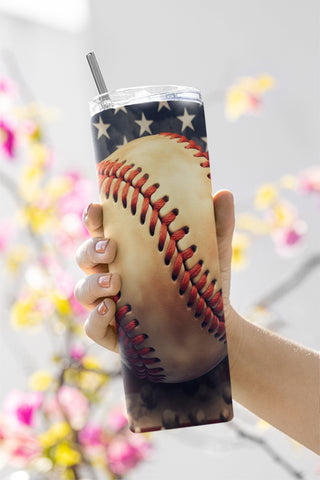 Baseball American Flag 20 oz Skinny Tumbler, Baseball American for Straight/Tapered Tumbler PNG File Digital Download Sublimation CaldwellArt 