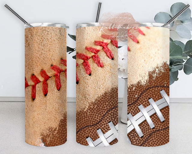 Baseball and Football Print Tumbler Wrap, Baseball and Football 20oz Skinny Tumbler, Baseball Tumbler Png, Football Design Png, Sport Mom Sublimation Design, Instant Download Sublimation Rabbitmakies 