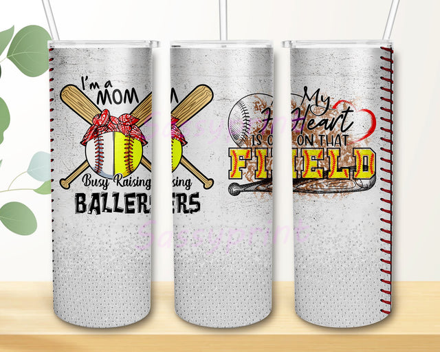 Baseball And Softball Mom I Am A Mom Busy Raising Ballers Ballers Wine Tumbler 20oz Skinny Tumbler Sublimation Wrap Design PNG Digital Download Sublimation sassyprint 