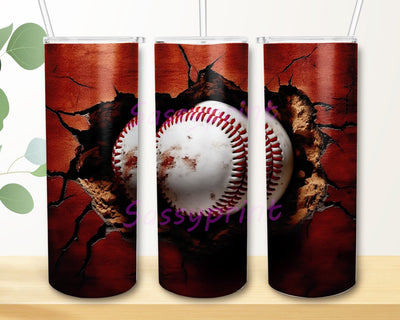 Baseball Ball 20oz Skinny Tumbler Png, Baseball Ball Coming Through The Wall Png, Fair Baseball Ball Tumbler, Baseball Sublimation Digital Download Sublimation sassyprint 