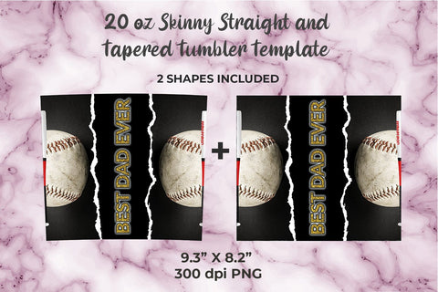 Baseball Best Dad Ever 20oz Skinny Tumbler Wrap Template Sublimation Sublimatiz Designs 