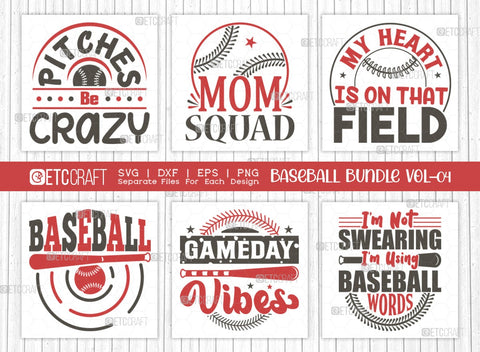 Baseball Bundle Vol-04 SVG Cut File | Pitches Be Crazy Svg | Mom Squad Svg | My Heart Is On That Field Svg | Baseball Svg | Game Day Vibes Svg | I'm Not Swearing I'm Using Baseball Words Svg | Baseball Quote Design SVG ETC Craft 
