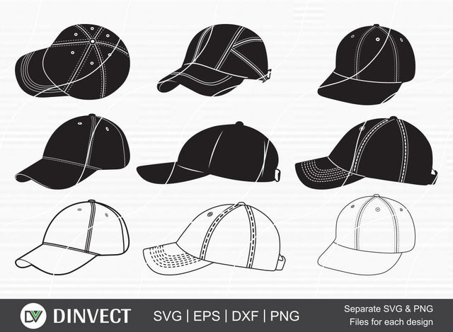 Baseball Cap SVG Bundle, Baseball Cap Silhouette, Cap Clipart, Cut Files For Silhouette SVG Dinvect 