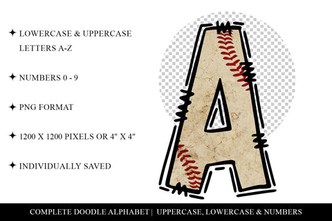Baseball Doodle Letters, Baseball Sports Alphabet Letters Sublimation BijouBay 
