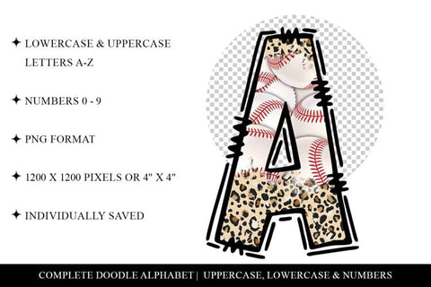 Baseball Doodle Letters, Baseball Sublimation Alphabet Set Sublimation BijouBay 