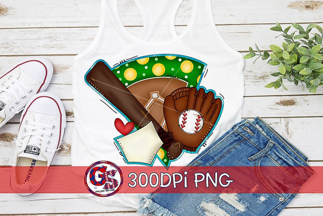 Baseball Field, Bat, Ball, Glove PNG for Sublimation Sublimation Greedy Stitches 