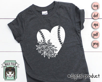 Baseball Heart Floral SVG Cut File SVG Wild Pilot 