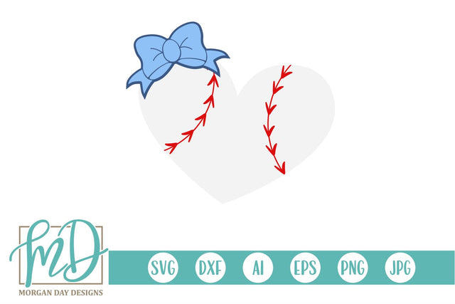 Baseball Heart with Bow SVG Morgan Day Designs 