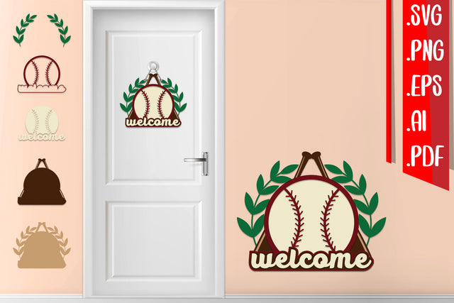 Baseball Layered Door Sign - svg eps ai png pdf SVG zafrans studio 