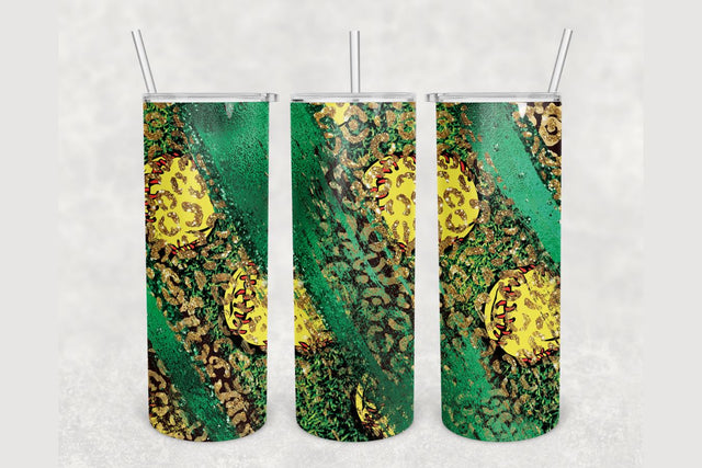 Baseball Leopard Green Brush Tumbler sublimation design 20 oz skinny tumbler wrap Sublimation BambinaCreations 