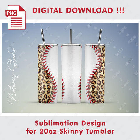 Baseball Leopard Sublimation design for 20oz SKINNY TUMBLER Sublimation Natariis Studio 