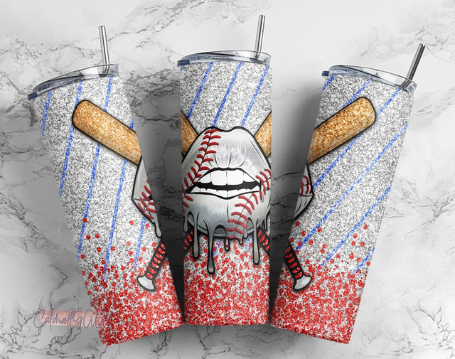 Baseball Lip Drip Glitter 20oz Skinny Tumbler Sublimation Designs Tumbler for Straight n Tapered PNG File Digital Download Sublimation CaldwellArt 