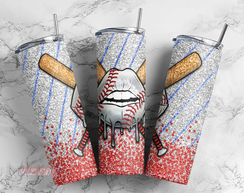 Baseball Lip Drip Glitter 20oz Skinny Tumbler Sublimation Designs Tumbler for Straight n Tapered PNG File Digital Download Sublimation CaldwellArt 