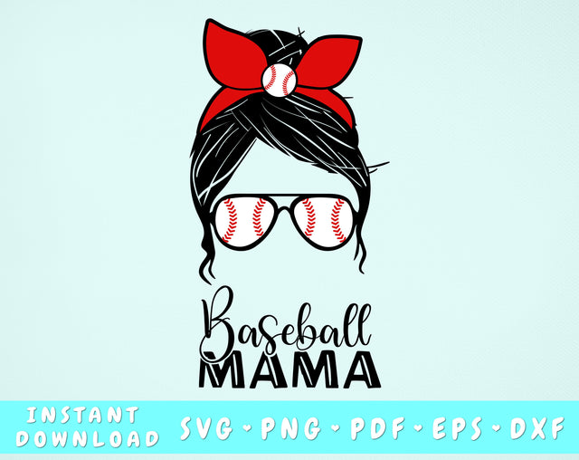 Baseball Mama Messy Bun SVG SVG HappyDesignStudio 
