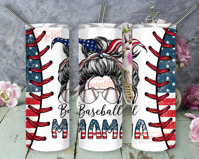 Baseball Mama Tumbler Template, Baseball Mama American Flag 20oz Skinny Tumbler, Baseball Messy Bun Sunglasses Hairband Tumbler, Baseball Sublimation Design, Instant Download Sublimation DesignSVG 