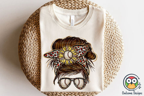 Baseball Messy Bun PNG Sublimation Sublimation Owlsome.Designs 