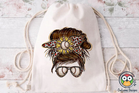 Baseball Messy Bun PNG Sublimation Sublimation Owlsome.Designs 