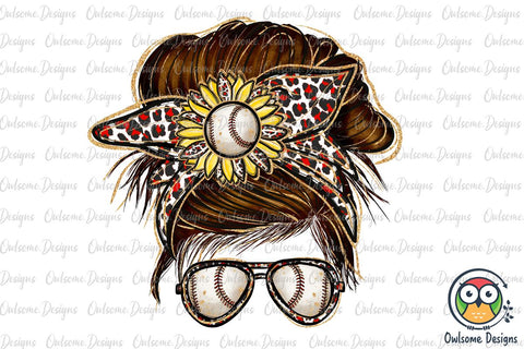 Baseball Messy Bun PNG Sublimation Sublimation Owlsome.Designs 