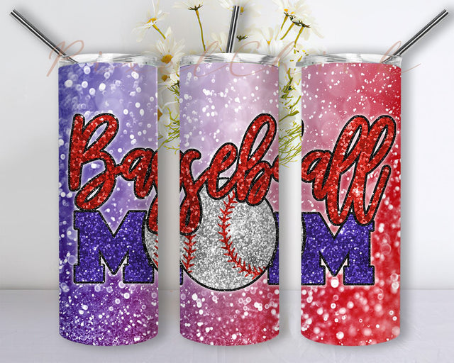 Baseball Mom Glitter 20oz Skinny Tumbler Sublimation Designs for Straight/Tapered Tumbler Design - PNG Digital Download Sublimation PixelChick 