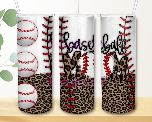 Baseball Mom Leopard 20oz Skinny Tumbler Png, Baseball Mom Tumbler, Mom Baseball Tumbler, Baseball, Sports, Leopard, Baseball Mom Sublimation sassyprint 