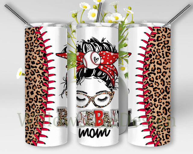 Baseball Mom Leopard 20oz Skinny Tumbler Png, Baseball Mom Tumbler, Mom Baseball Tumbler, Baseball, Sports, Leopard, Baseball Mom Sublimation WillowSageDesign 