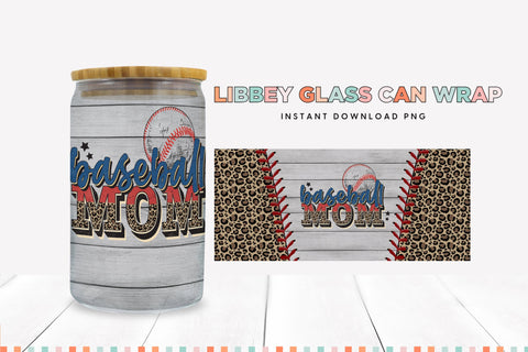 Baseball Mom Libbey Glass Can Sublimation PNG Sublimation BijouBay 