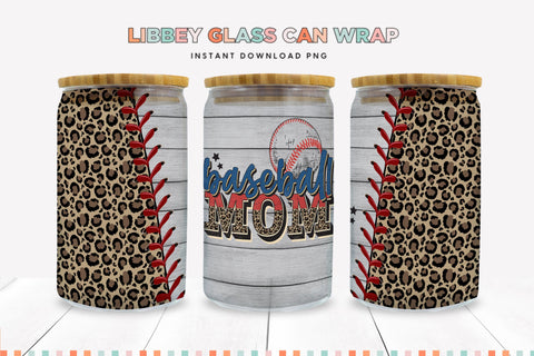 Baseball Mom Libbey Glass Can Sublimation PNG Sublimation BijouBay 