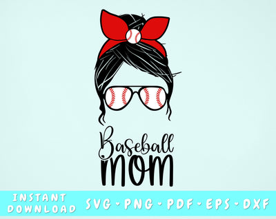 Baseball Mom Messy Bun SVG SVG HappyDesignStudio 