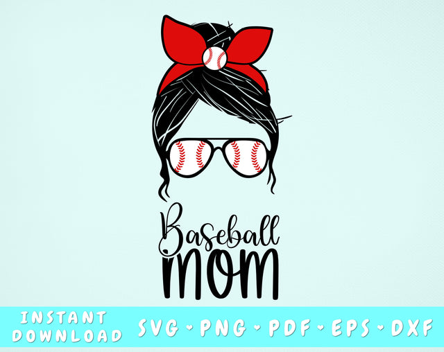 Baseball Mom Messy Bun SVG SVG HappyDesignStudio 