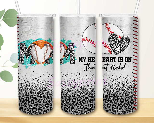 Baseball Mom My Heart Is On That Field Mom Of Baseball Boy Mom Wine 20oz Skinny Tumbler Sublimation Wrap Design PNG Digital Download Sublimation sassyprint 
