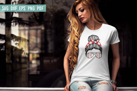 Baseball Mom SVG | Softball Mom SVG | Messy Bun SVG SVG Irina Ostapenko 