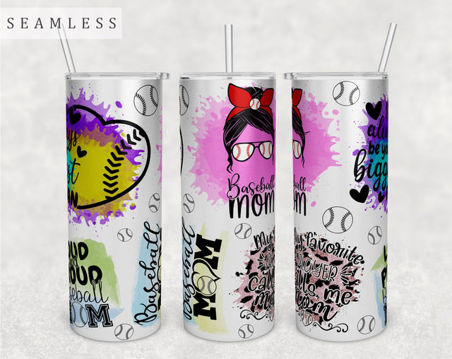 Baseball Mom Tumbler Wrap, 20 Oz Skinny Tumbler Baseball Mom Sublimation Design, Seamless Baseball Mama Tumbler PNG Sublimation HappyDesignStudio 