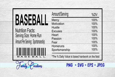 Baseball Nutrition Label SVG Family Creations 