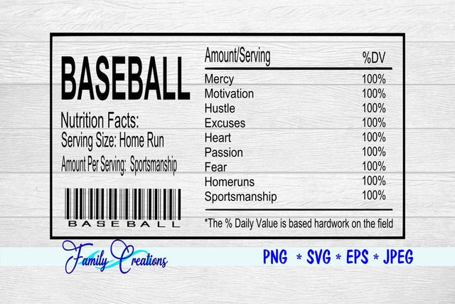 Baseball Nutrition Label SVG Family Creations 