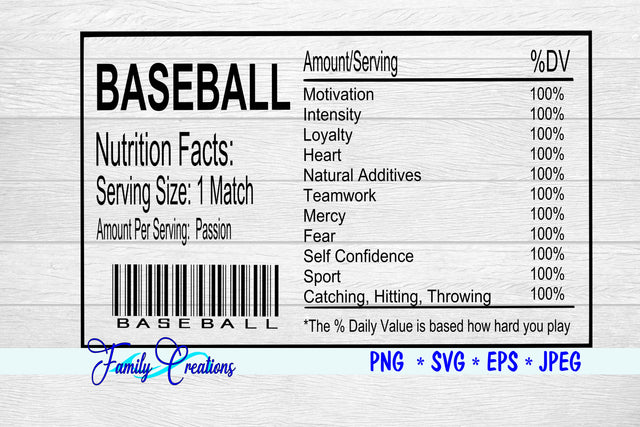 Baseball Nutrition Label SVG Family Creations 