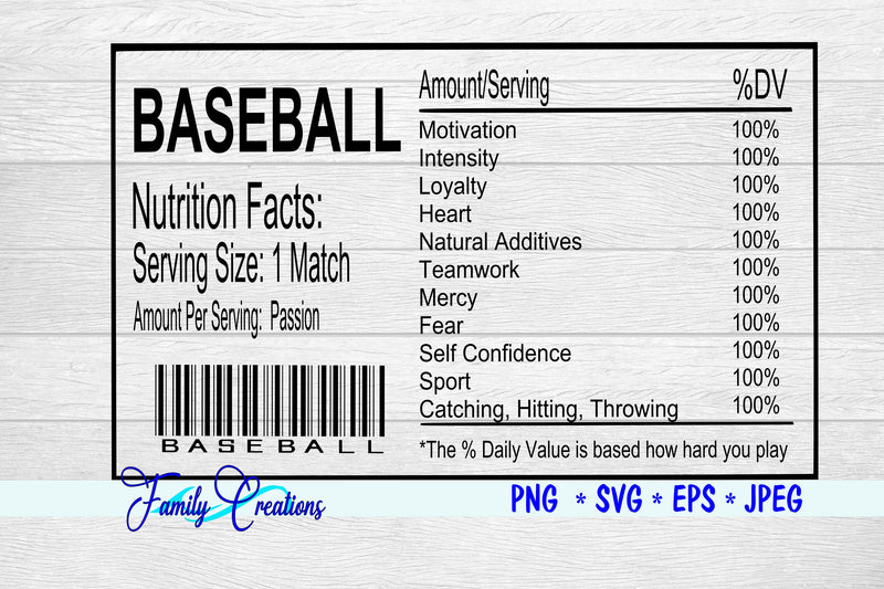 Baseball Nutrition Label SVG Family Creations 